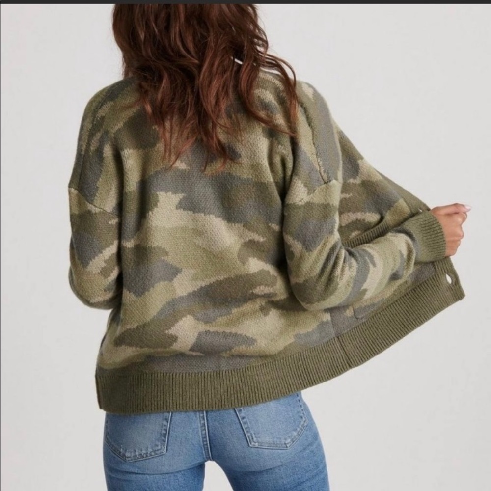 NWT - LUCKY BRAND Camouflage Cardigan Tan/wht sz L - Picture 6 of 6